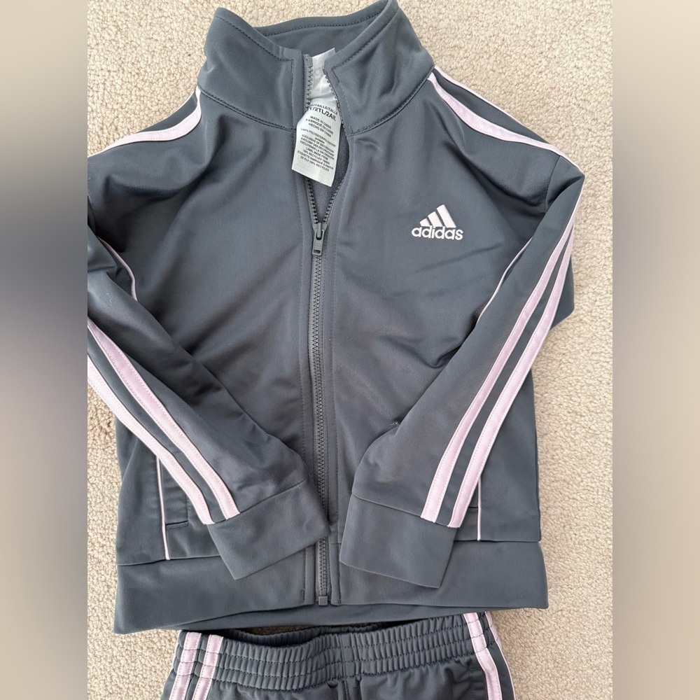 Adidas Toddler Charcoal and Light Pink Tracksuit - Picture 2 of 3